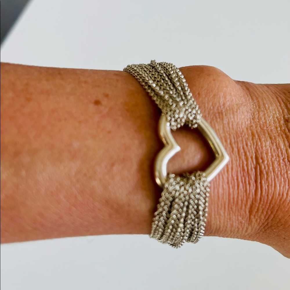 Tiffany & Co. Mesh Heart Multi Strand Sterling Silver Bracelet.